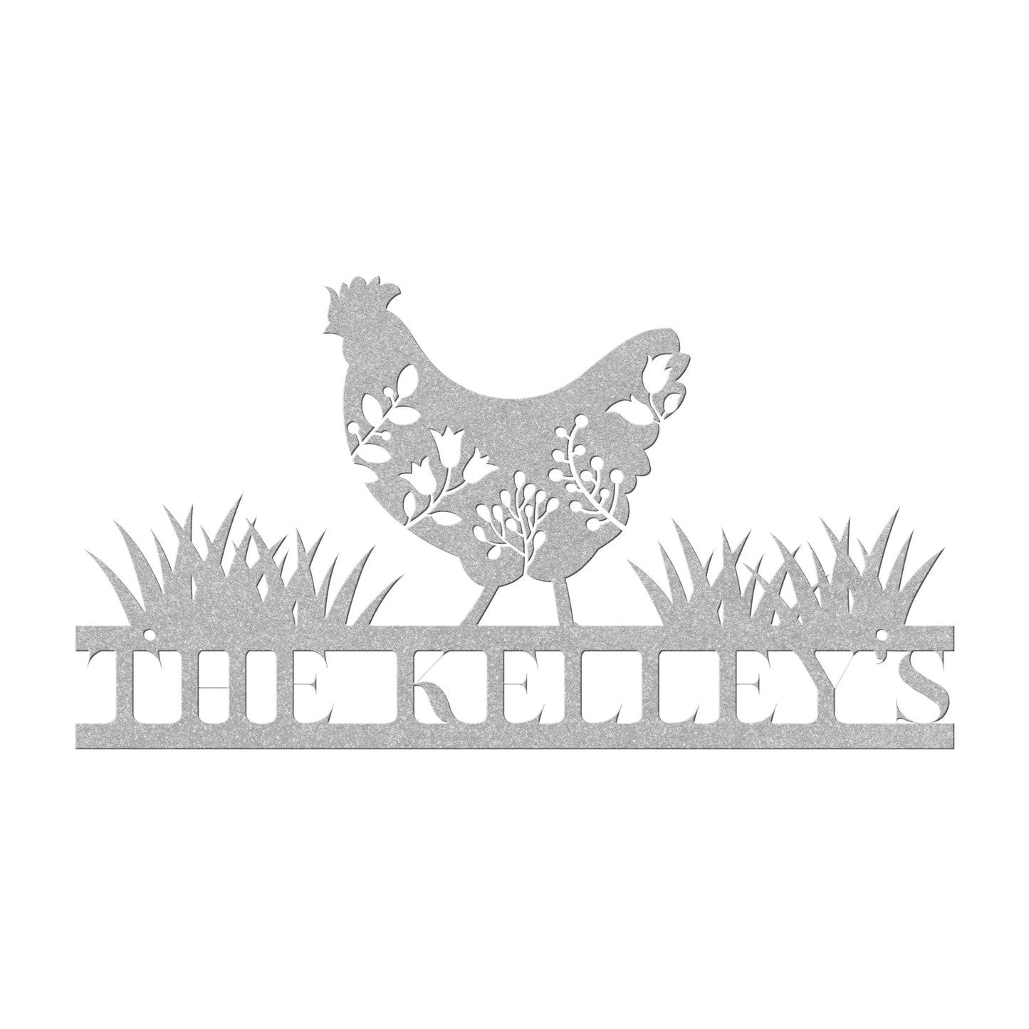 10177 - * Custom Floral Chicken Family Name Metal Sign