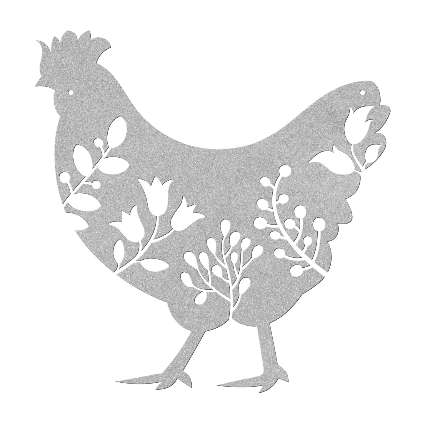 10096 - Floral Detailed Chicken Metal Sign