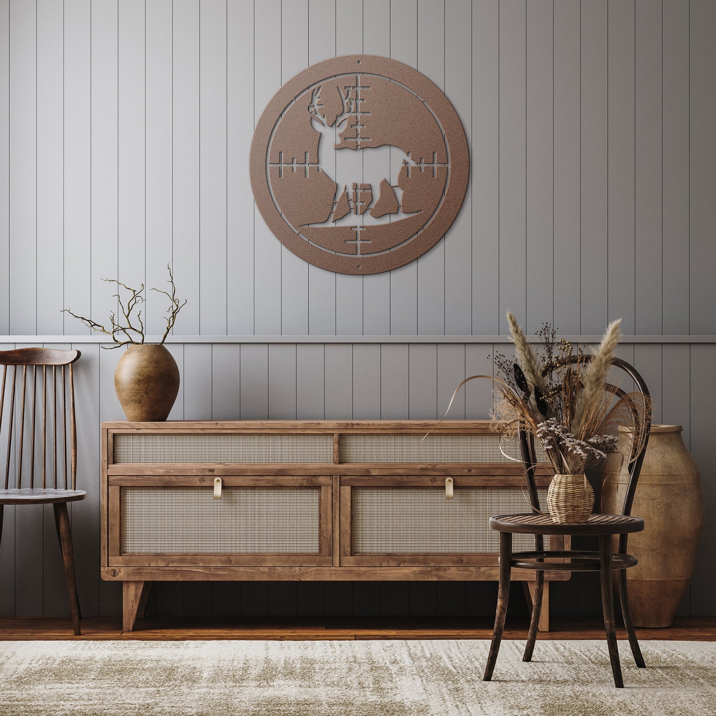 10093 - Hunting Deer Scope Circular Metal Sign