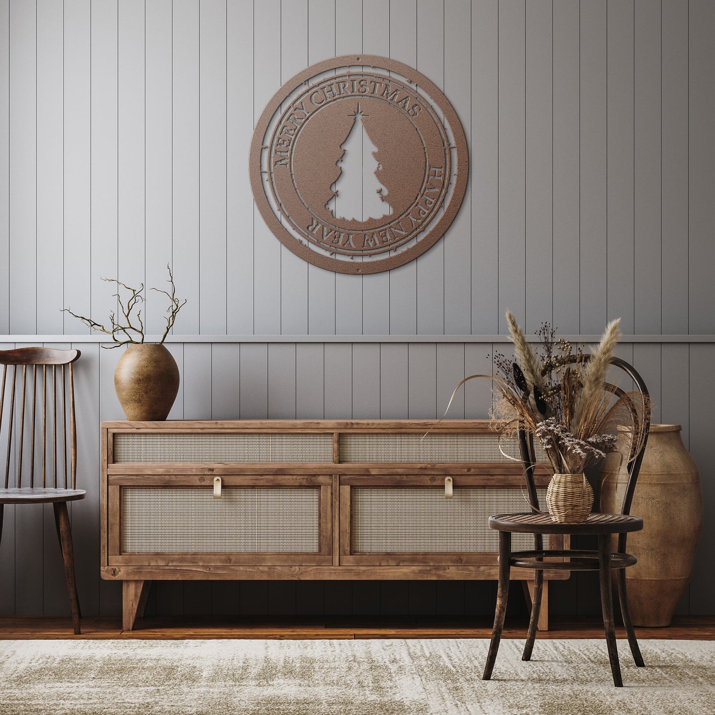 10138 - * Merry Christmas Rustic Tree Metal Sign