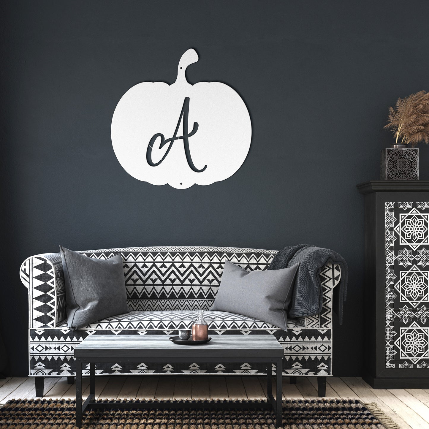 10077 - Pumpkin Cursive Monogram Metal Sign
