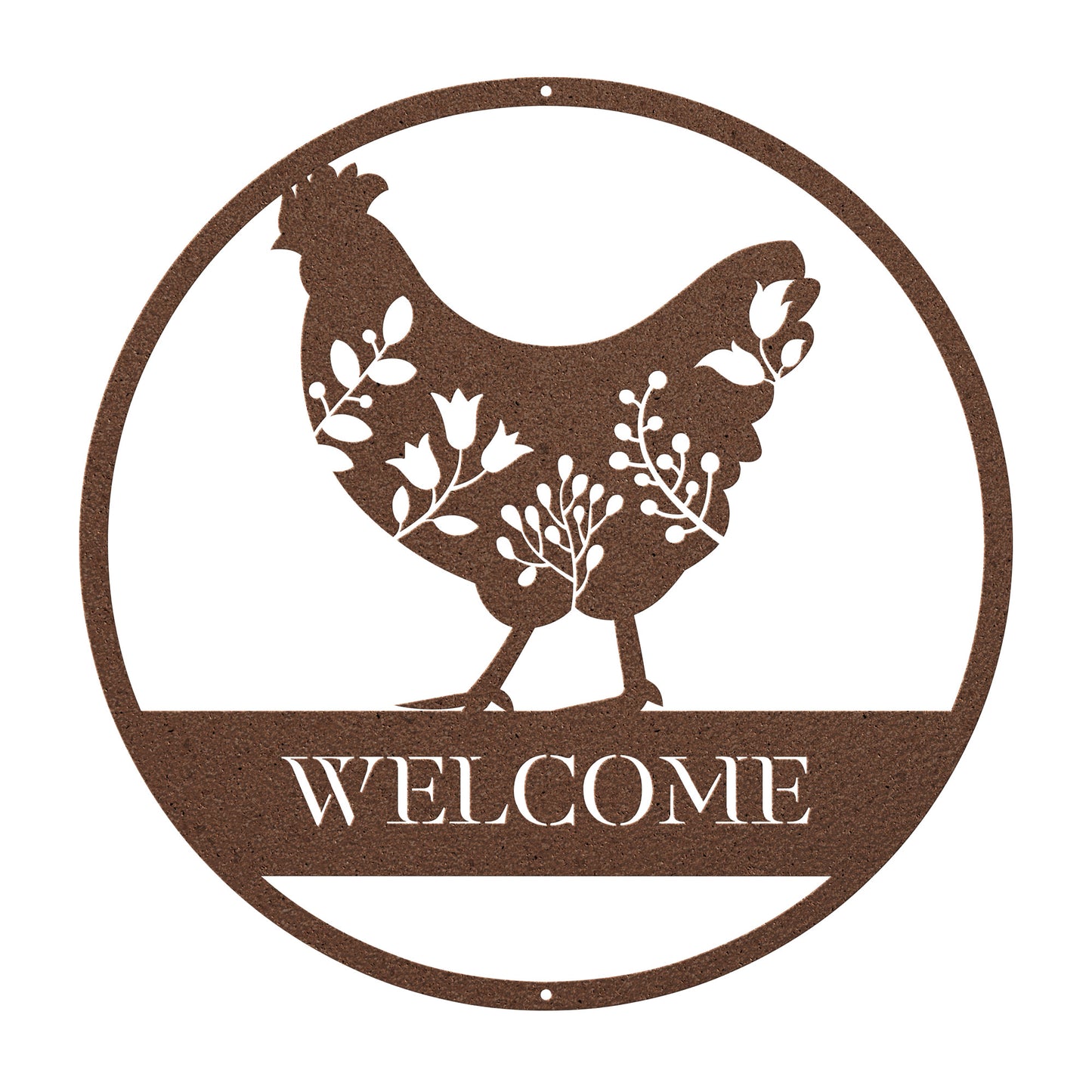10050 - Welcome Floral Chicken Metal Sign