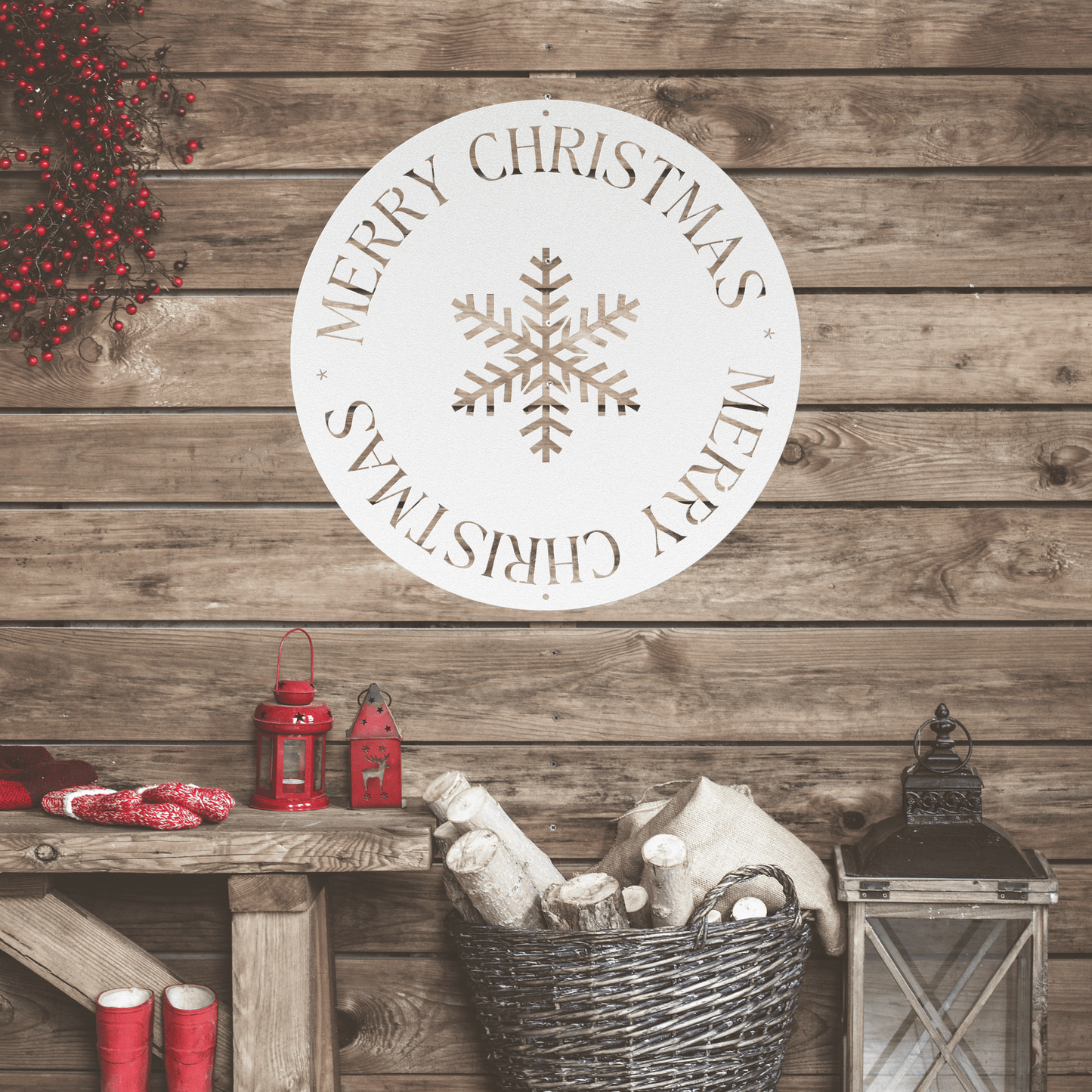 10091 - Merry Christmas Snowflake Circle Sign