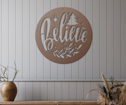 10126 - Believe Christmas Circular Metal Sign