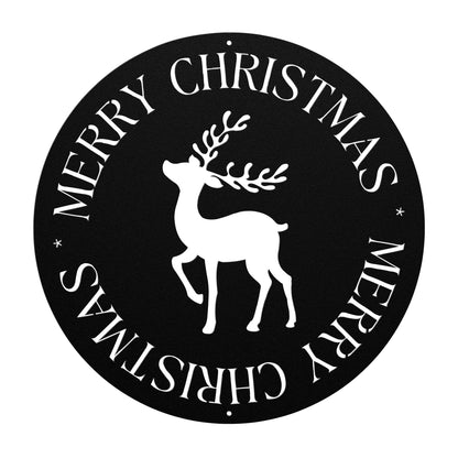10113 - Circular Christmas Deer Metal Sign