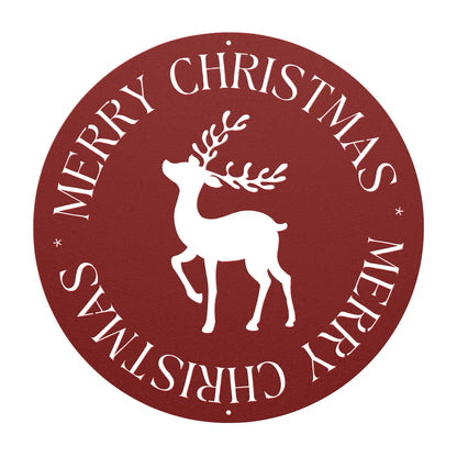 10113 - Circular Christmas Deer Metal Sign