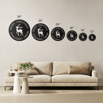 10113 - Circular Christmas Deer Metal Sign