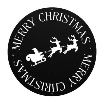 10112 - Circular Santa and Sleigh Christmas Metal Sign