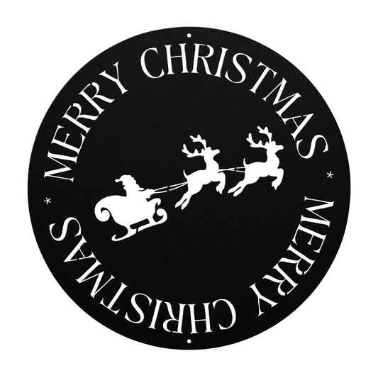 10112 - Circular Santa and Sleigh Christmas Metal Sign