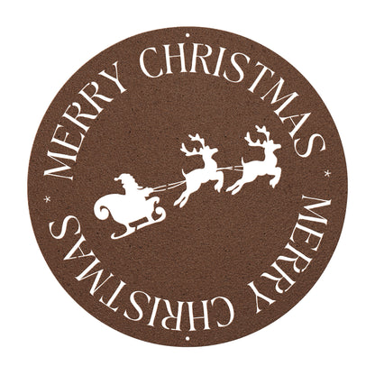 10112 - Circular Santa and Sleigh Christmas Metal Sign