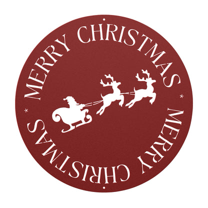 10112 - Circular Santa and Sleigh Christmas Metal Sign