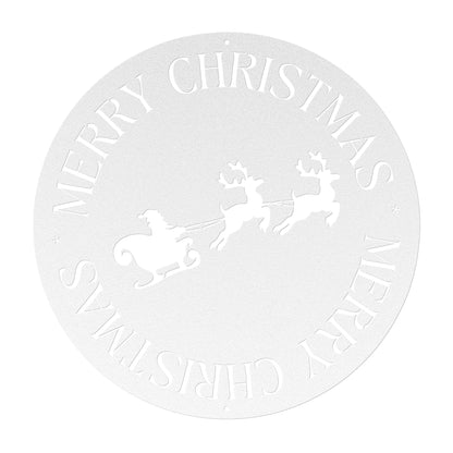 10112 - Circular Santa and Sleigh Christmas Metal Sign