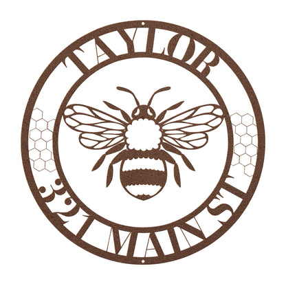 10128 - Bee Custom Name and Address Metal Sign