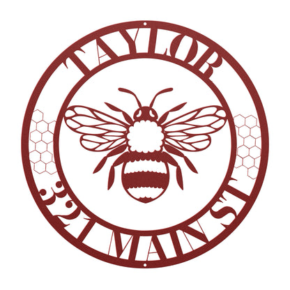 10128 - Bee Custom Name and Address Metal Sign