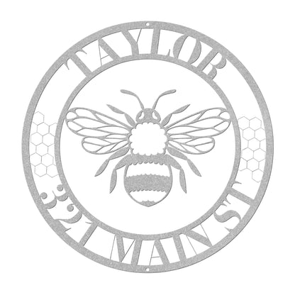 10128 - Bee Custom Name and Address Metal Sign