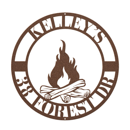 10046 - Campfire Custom Address Circular Metal Sign