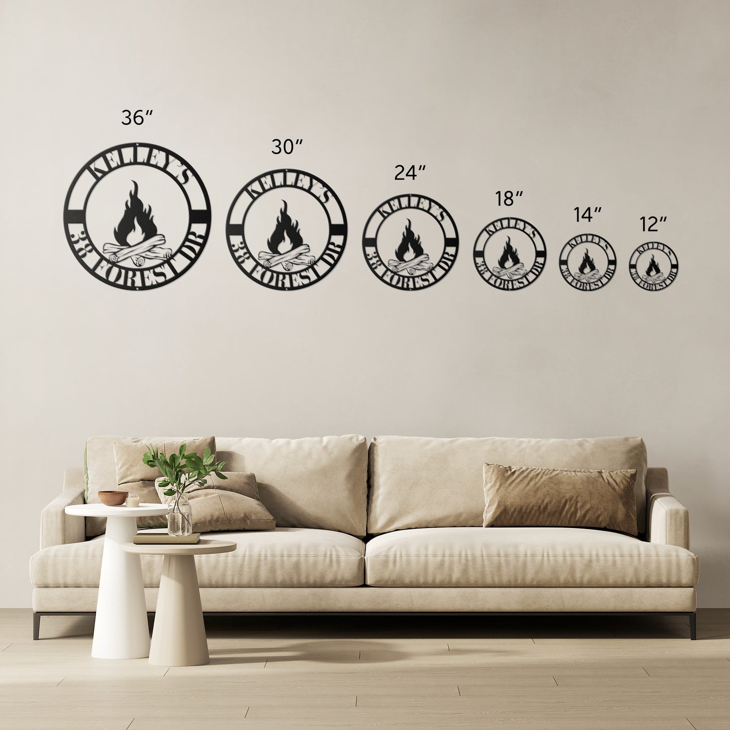 10046 - Campfire Custom Address Circular Metal Sign