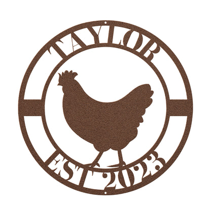 10182 - * Custom Chicken Family Established Metal Sign
