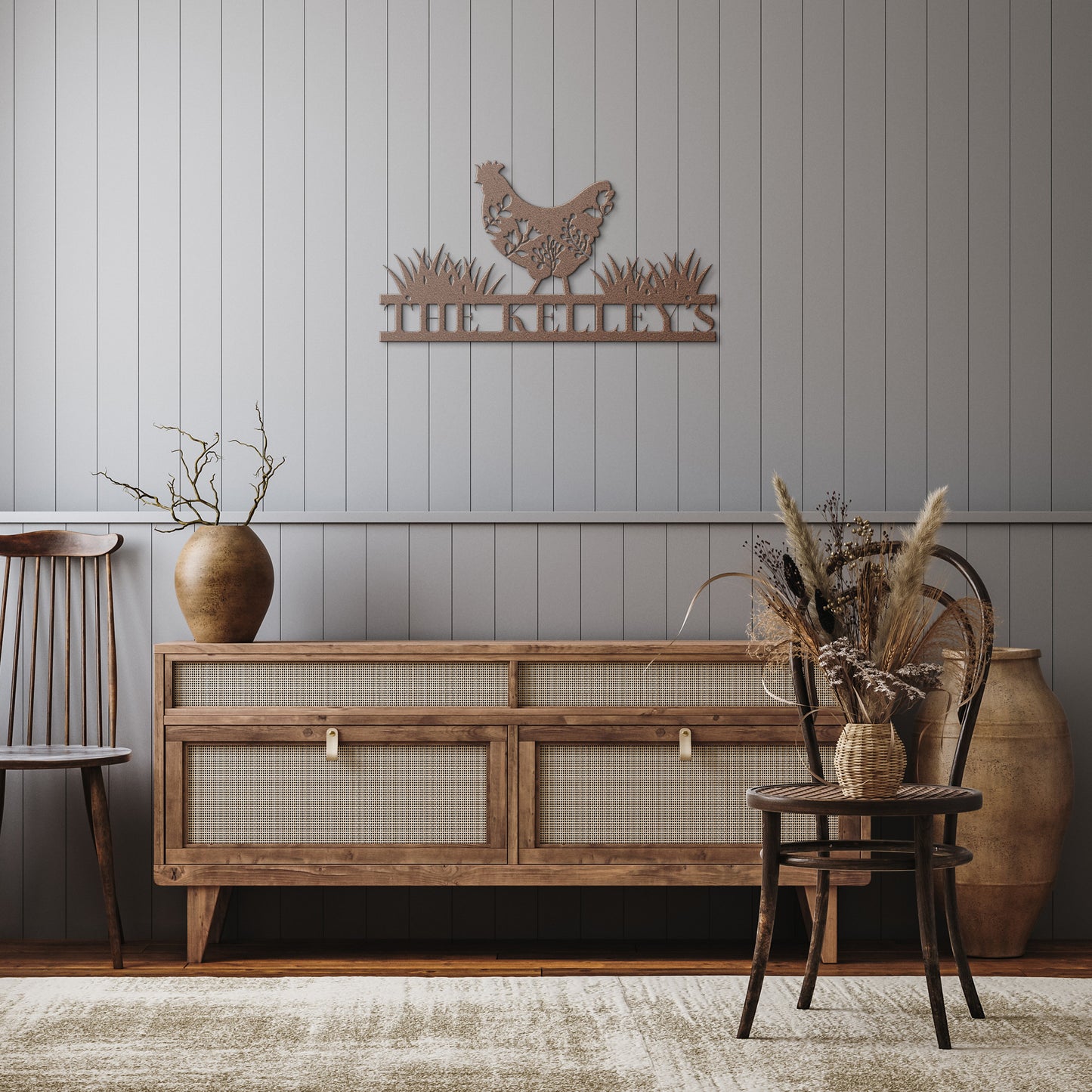 10177 - * Custom Floral Chicken Family Name Metal Sign