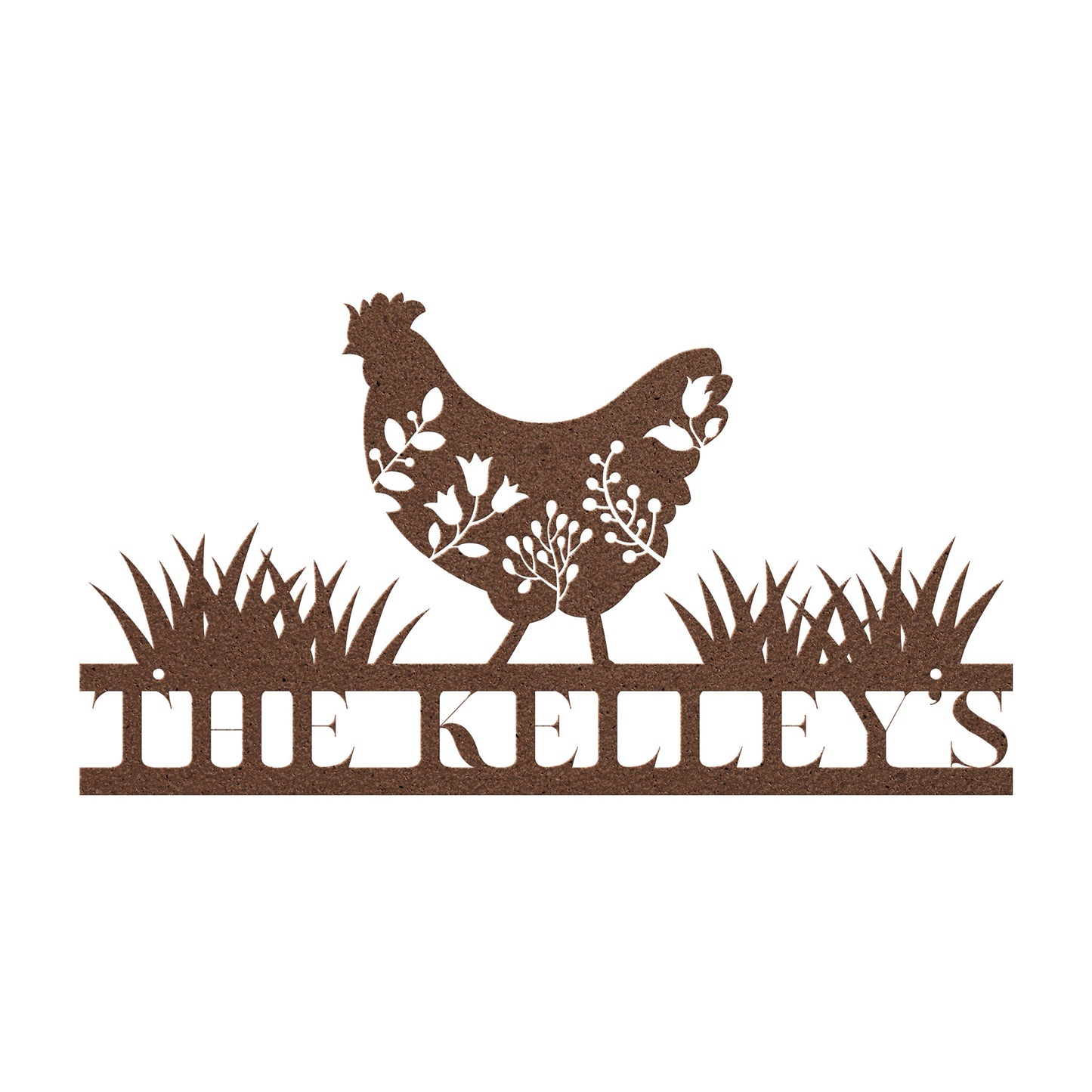 10177 - * Custom Floral Chicken Family Name Metal Sign