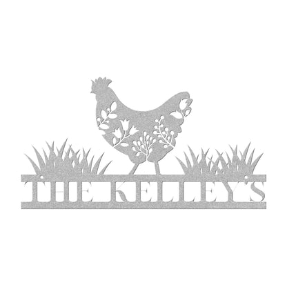 10177 - * Custom Floral Chicken Family Name Metal Sign