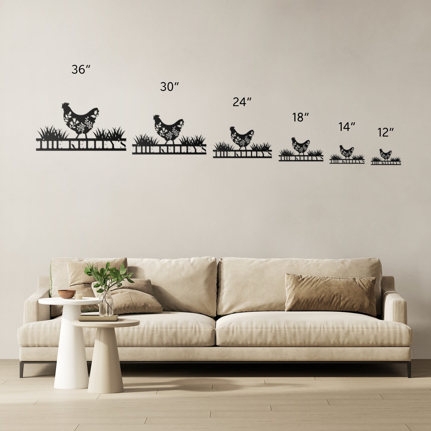 10177 - * Custom Floral Chicken Family Name Metal Sign