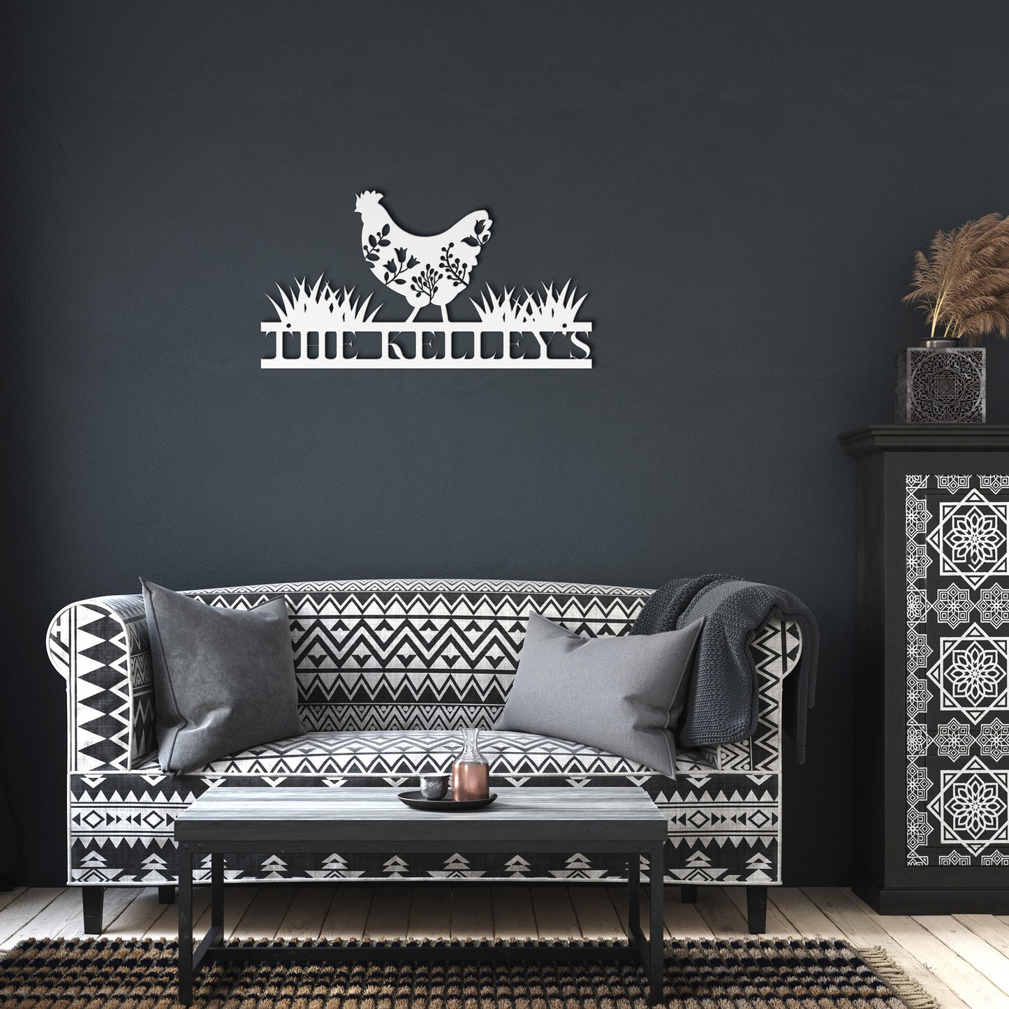 10177 - * Custom Floral Chicken Family Name Metal Sign
