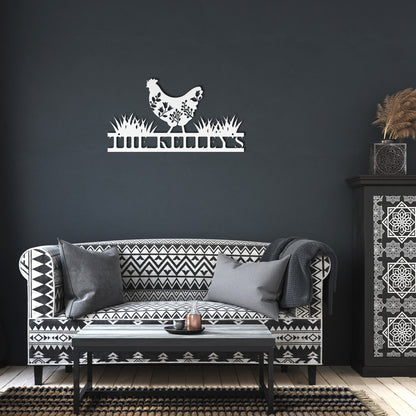 10177 - * Custom Floral Chicken Family Name Metal Sign