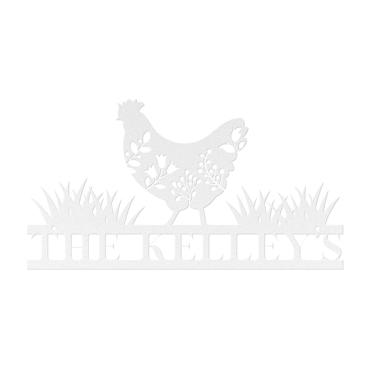 10177 - * Custom Floral Chicken Family Name Metal Sign