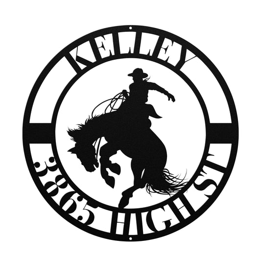 10013 - * Custom Rodeo Bucking Horse Cowboy Circular Metal Sign