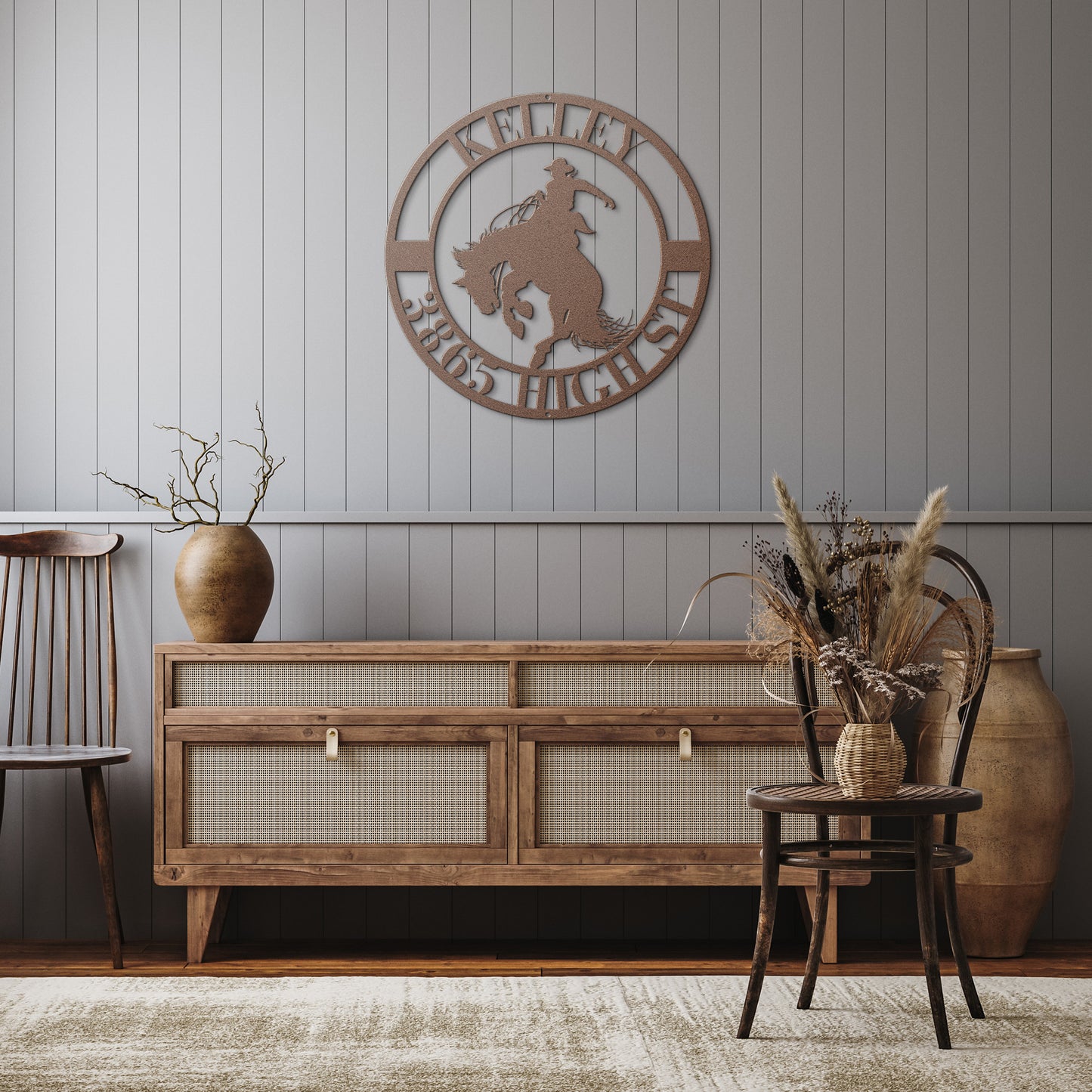 10013 - * Custom Rodeo Bucking Horse Cowboy Circular Metal Sign