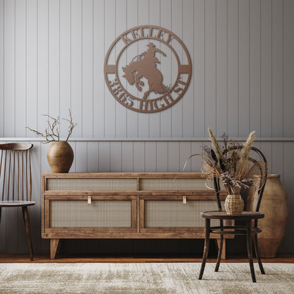 10013 - * Custom Rodeo Bucking Horse Cowboy Circular Metal Sign