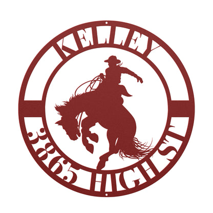 10013 - * Custom Rodeo Bucking Horse Cowboy Circular Metal Sign