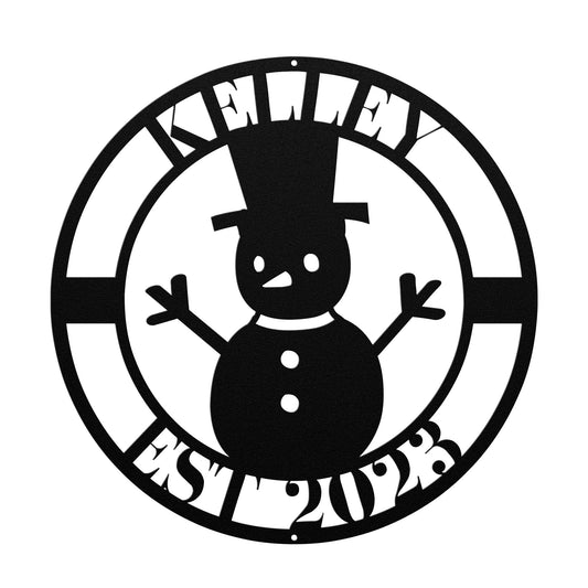 10162 - * Custom Snowman Family Name Metal Sign