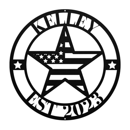 10106 - Customizable Family Name American Star Flag Circle