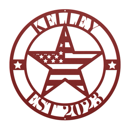 10106 - Customizable Family Name American Star Flag Circle