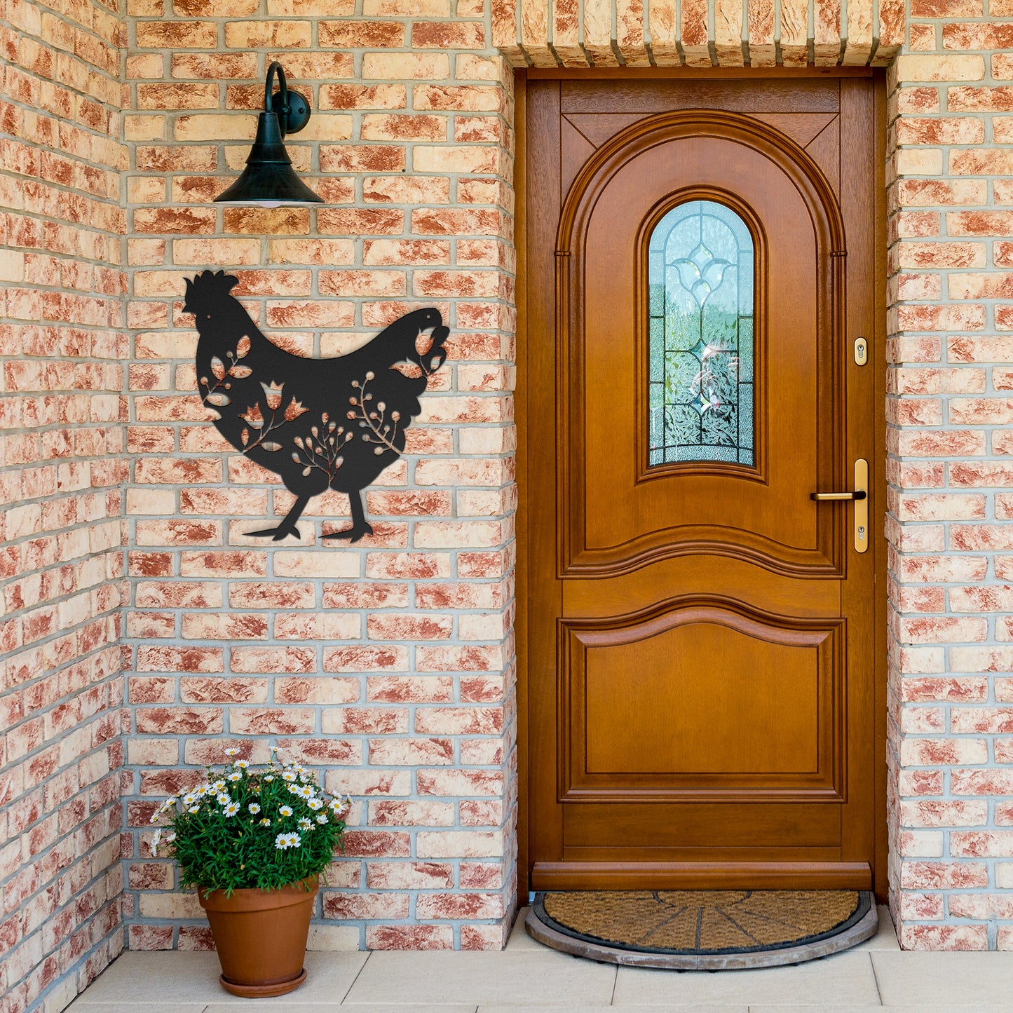 10096 - Floral Detailed Chicken Metal Sign