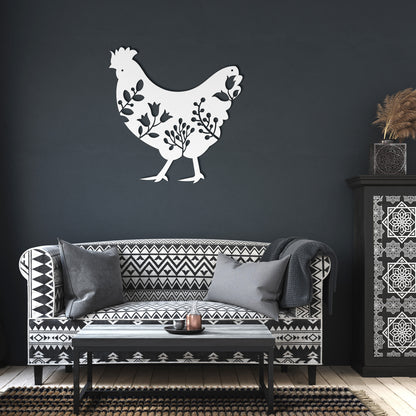 10096 - Floral Detailed Chicken Metal Sign