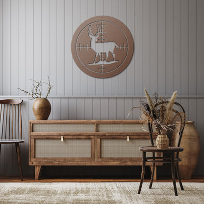 10093 - Hunting Deer Scope Circular Metal Sign