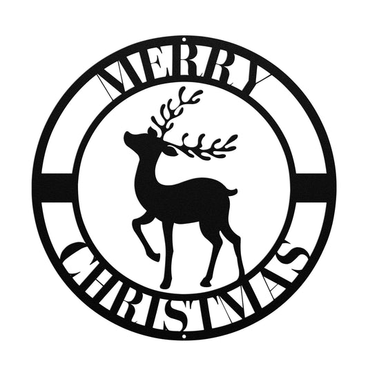 10143 - * Merry Christmas Circular Reindeer Metal Sign