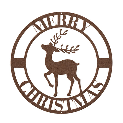 10143 - * Merry Christmas Circular Reindeer Metal Sign
