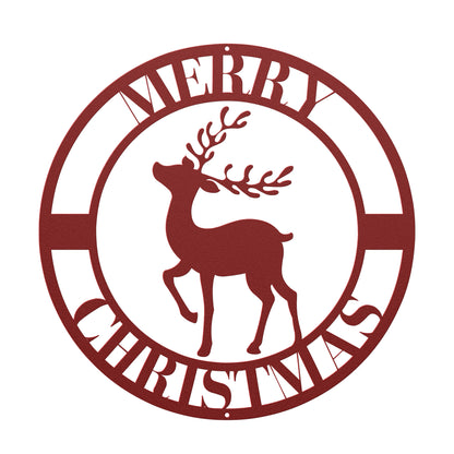 10143 - * Merry Christmas Circular Reindeer Metal Sign