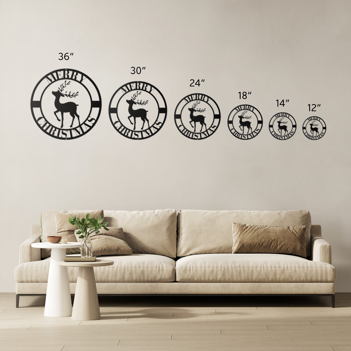 10143 - * Merry Christmas Circular Reindeer Metal Sign