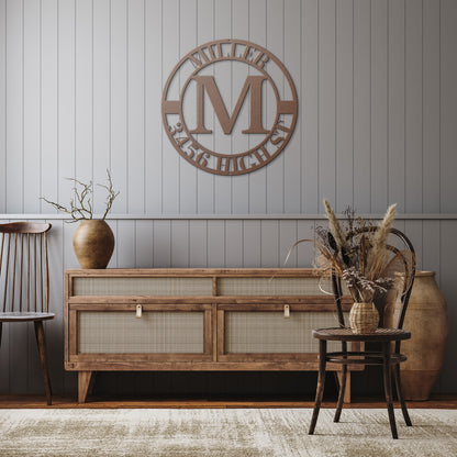 10086 - Monogram Custom Family Address Metal Sign