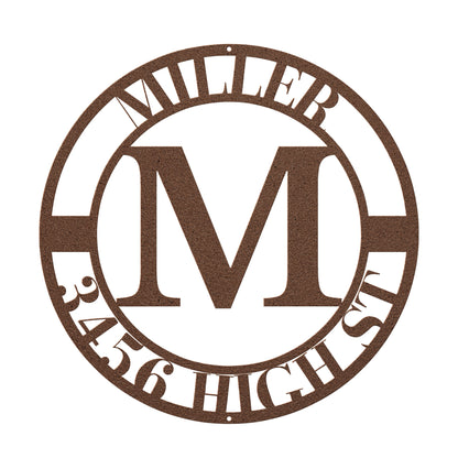 10086 - Monogram Custom Family Address Metal Sign