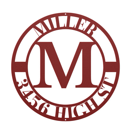 10086 - Monogram Custom Family Address Metal Sign