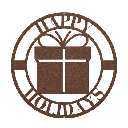 10150 - * Happy Holidays Gift/Present Circular Metal Sign