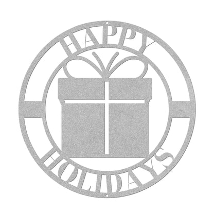 10150 - * Happy Holidays Gift/Present Circular Metal Sign