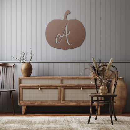 10077 - Pumpkin Cursive Monogram Metal Sign