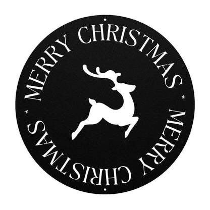 10073 - Reindeer Merry Christmas Circular Metal Sign